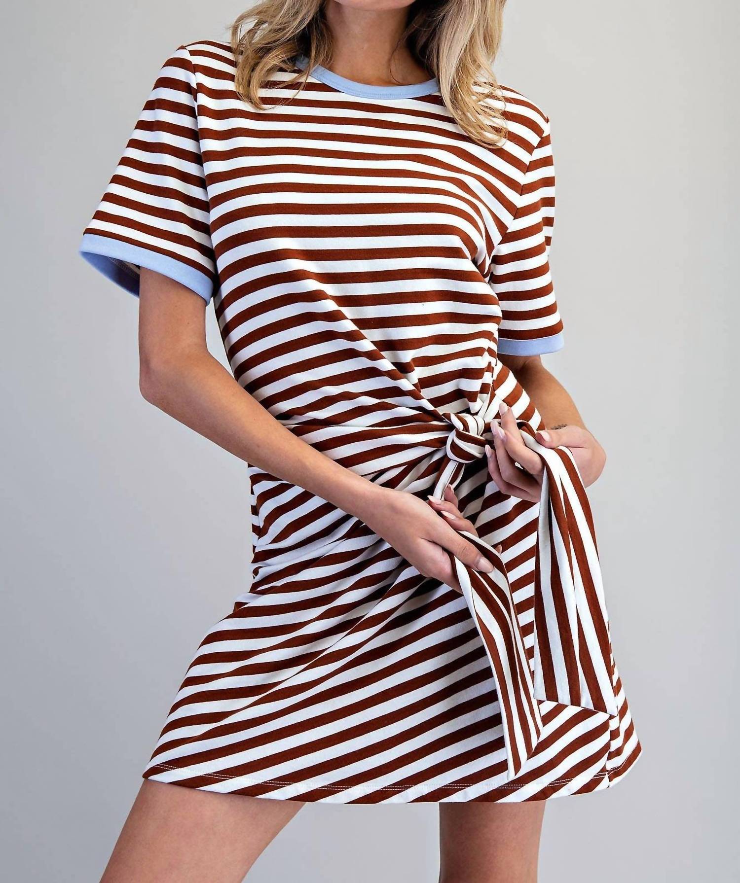 Peace Love Line - Striped Waist Tie Mini Dress