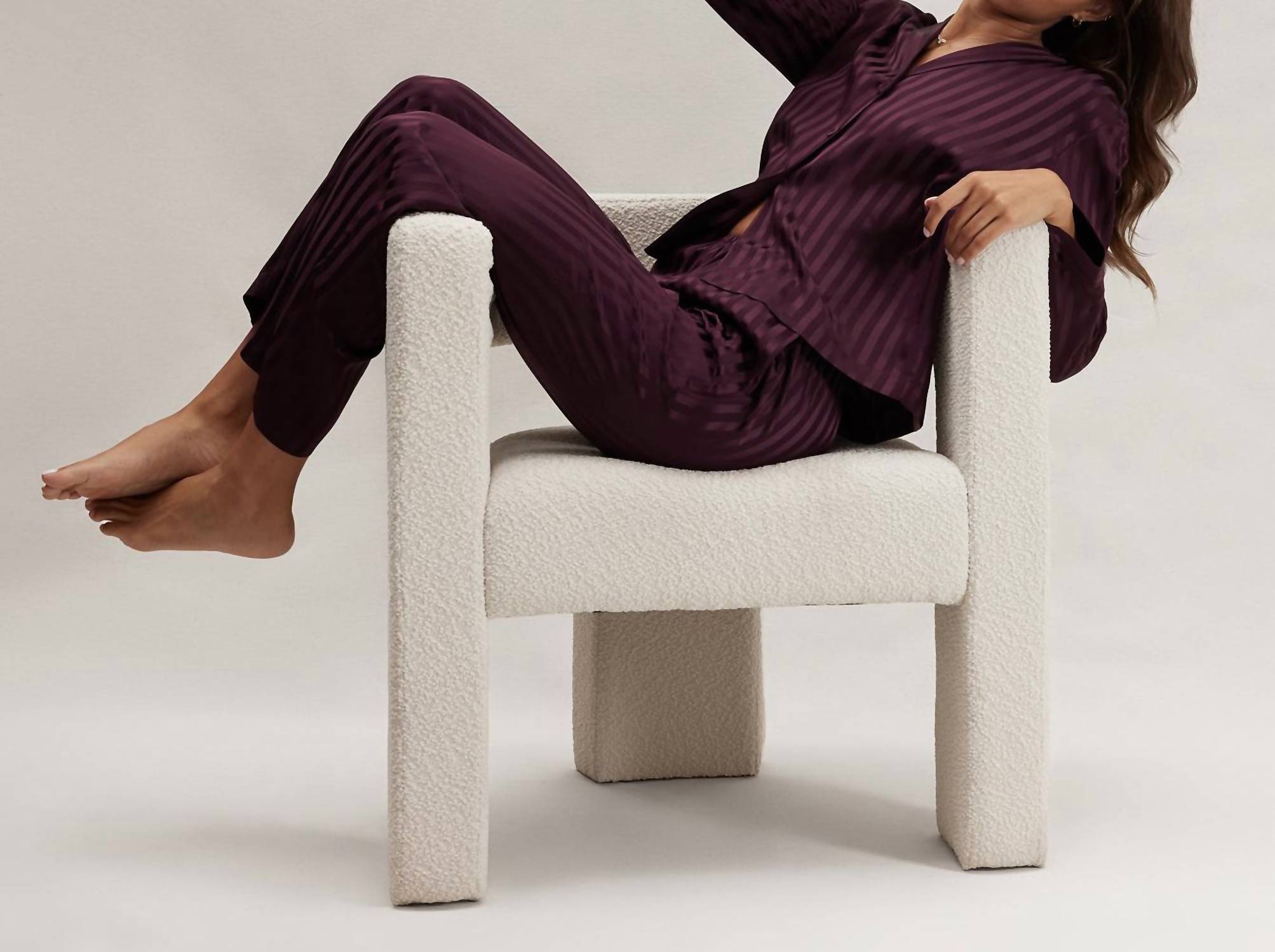 Lunya Washable Silk Striped Jacquard Long Sleeve Pant Set in vintage merlot - women's sleepwear - alternate view