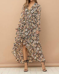 Blue B Floral Print Chiffon Tiered Maxi Dress in black floral - women's dress - view 4