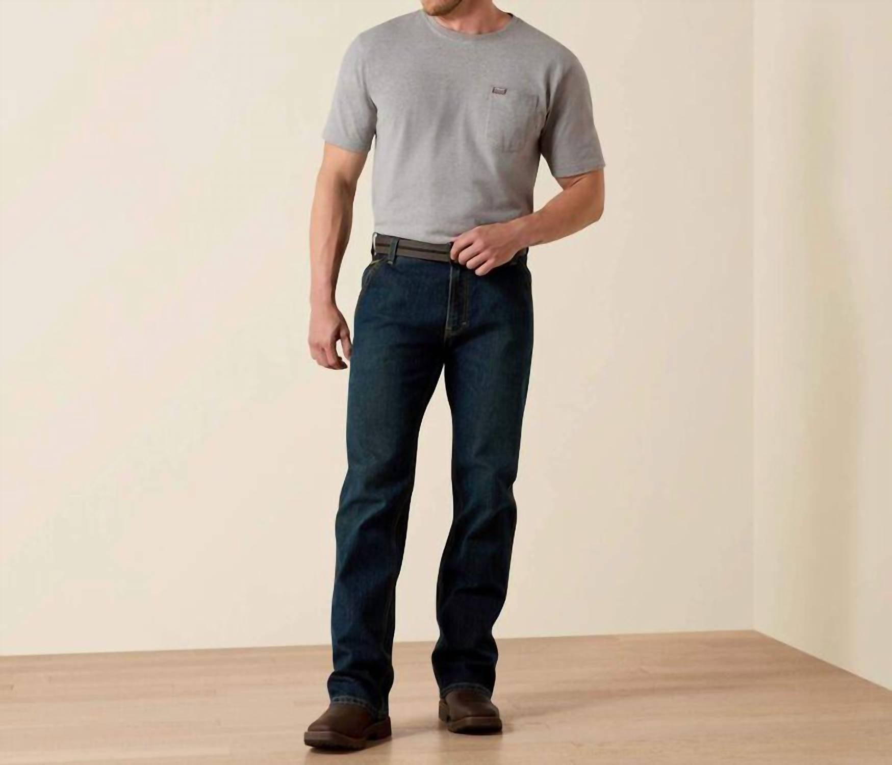 ARIAT Rebar M4 Low Rise Durastretch Workhorse Boot Cut Jeans in phantom - men's jeans