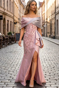 Terani Couture - Evening Off-shoulder Mermaid Pleated Long Formal Mikado Dress