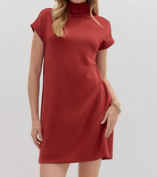 Entro - Solid Jersey Mock Neck Pullover Dress