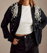 Saachi - Pearl Embellished Cable Knit Cardigan