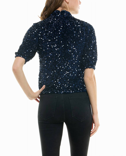 Nicole Miller - Ava Velvet Sequin Short Sleeve Top