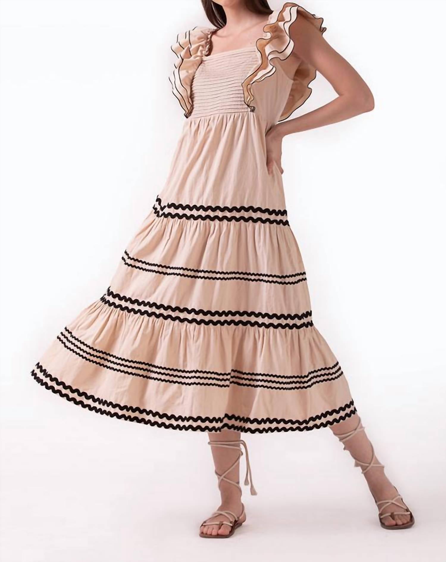 Celina Moon Janine Midi Dress in beige bliss - women's dress - detail view