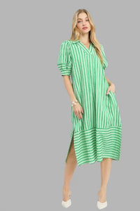 Umgee - Striped Puff Sleeve Midi Dress