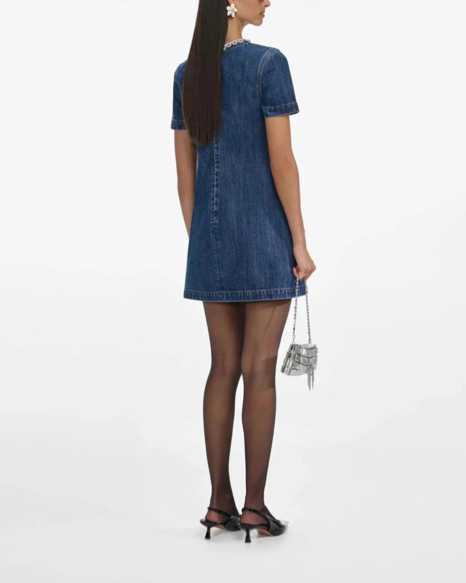 Self-Portrait - Denim Crystal Trim Mini Dress