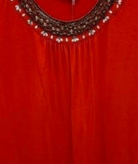 600 West Women Short Sleeve Beaded Tee in tomato - women's t-shirt - detail view