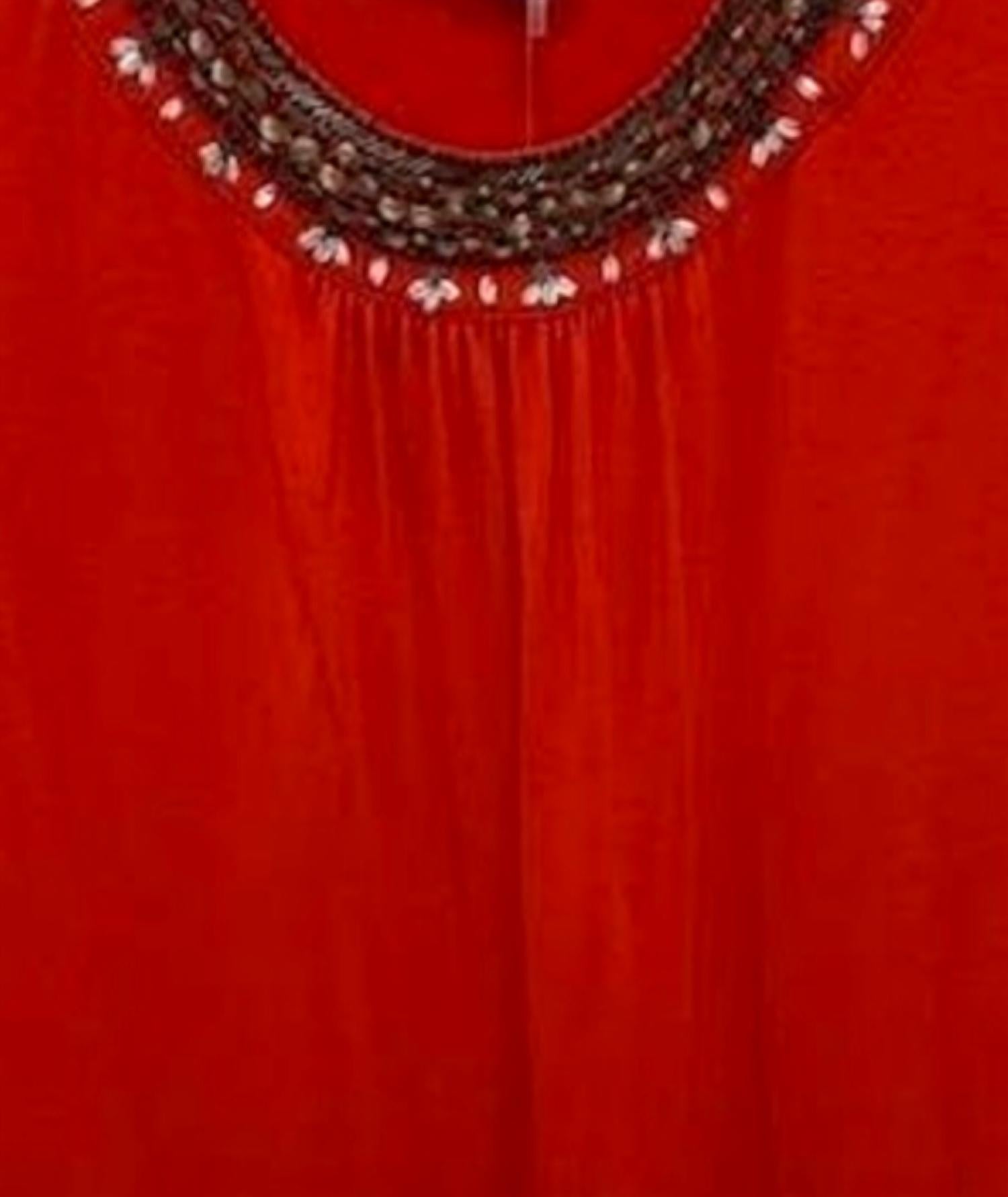 600 West Women Short Sleeve Beaded Tee in tomato - women's t-shirt - detail view