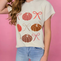 Mary Square Josie Crew Neck Sweater in pumpkin rows - women's sweater - detail view