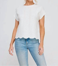 Allie Rose - Fine Gauge Scalloped Short Sleeve Sweater