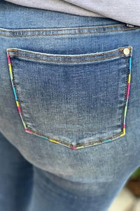 Judy Blue - Embroidered Pocket Skinny Distressed Jeans
