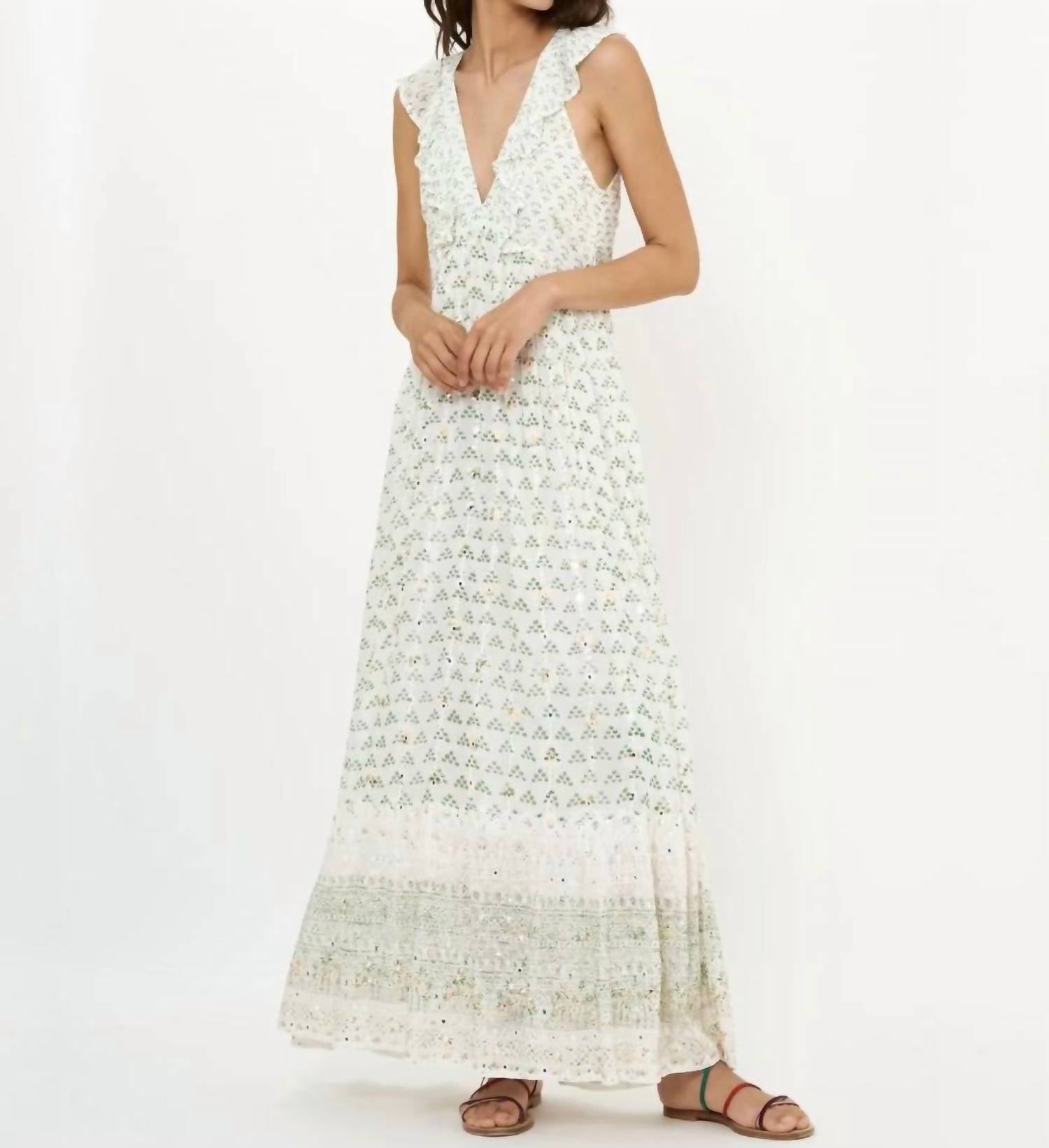 Oliphant - Women's Ruffle V Neck Maxi Dress