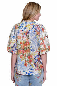 John Mark - Button Front Blouse With Puff Sleeves