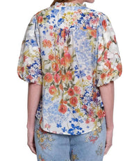 John Mark - Button Front Blouse With Puff Sleeves