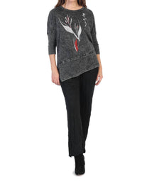 Jess & Jane Ink Mineral Washed Dolman Sleeve Cotton Top in black - women's blouse