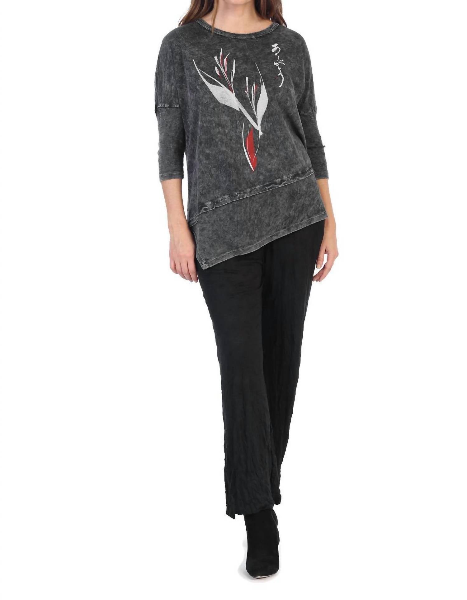 Jess & Jane Ink Mineral Washed Dolman Sleeve Cotton Top in black - women's blouse