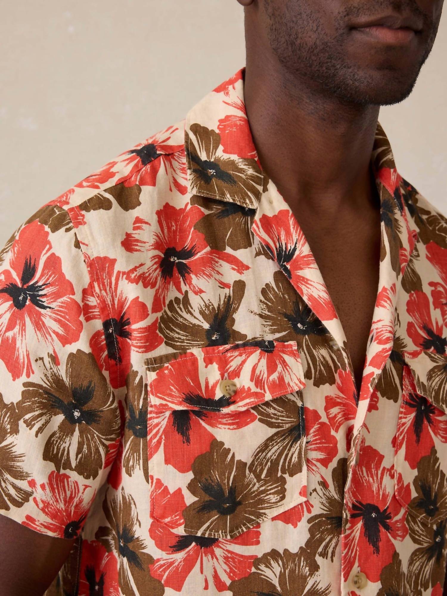 Faherty Reserve Basque Short Sleeve Camp Shirt in wildwood poppy - men's shirt - alternate view