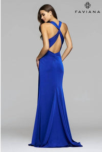 Faviana - Front Slit Low Back Gown