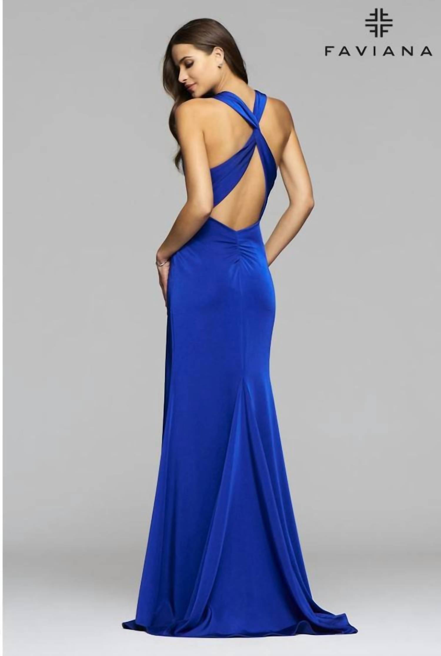 Faviana - Front Slit Low Back Gown