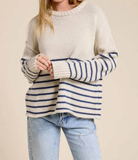 Charlotte Avery - Knit Long Sleeve Bone Stripe Sweater