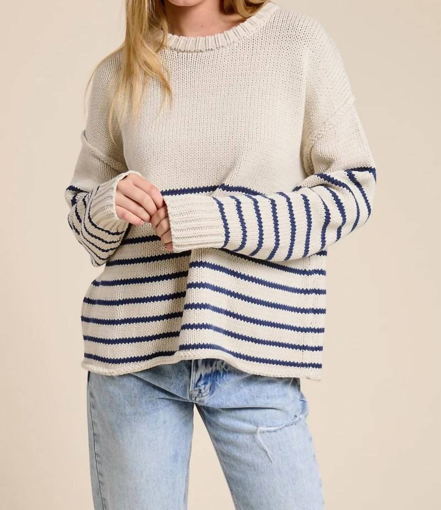 Charlotte Avery - Knit Long Sleeve Bone Stripe Sweater