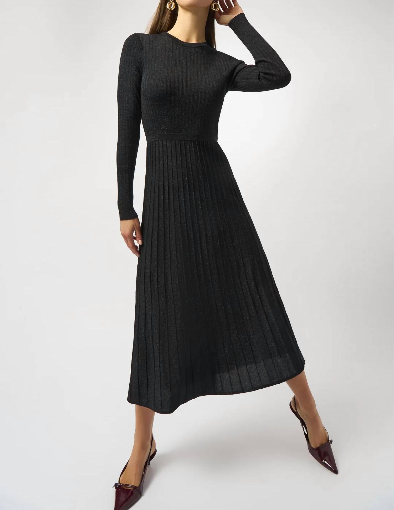 Joseph Ribkoff Crew Neck Long Sleeve Fit And Flare Dress in black - women's dress