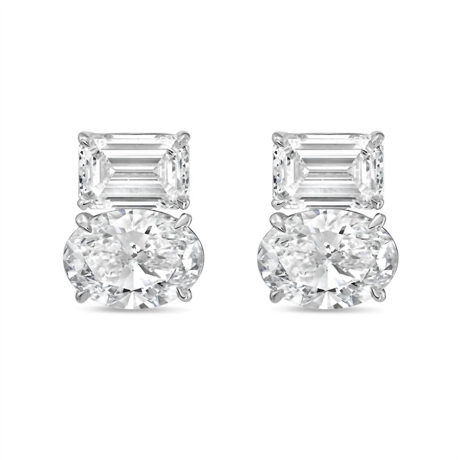 Diana M Jewels - Women's Emerald & Oval Lab-grown Diamond Stud Earrings (8.00 Tcw) - Elegant Plus