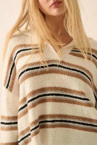 Promesa - First in Line Striped Split-Neck Collared Sweater