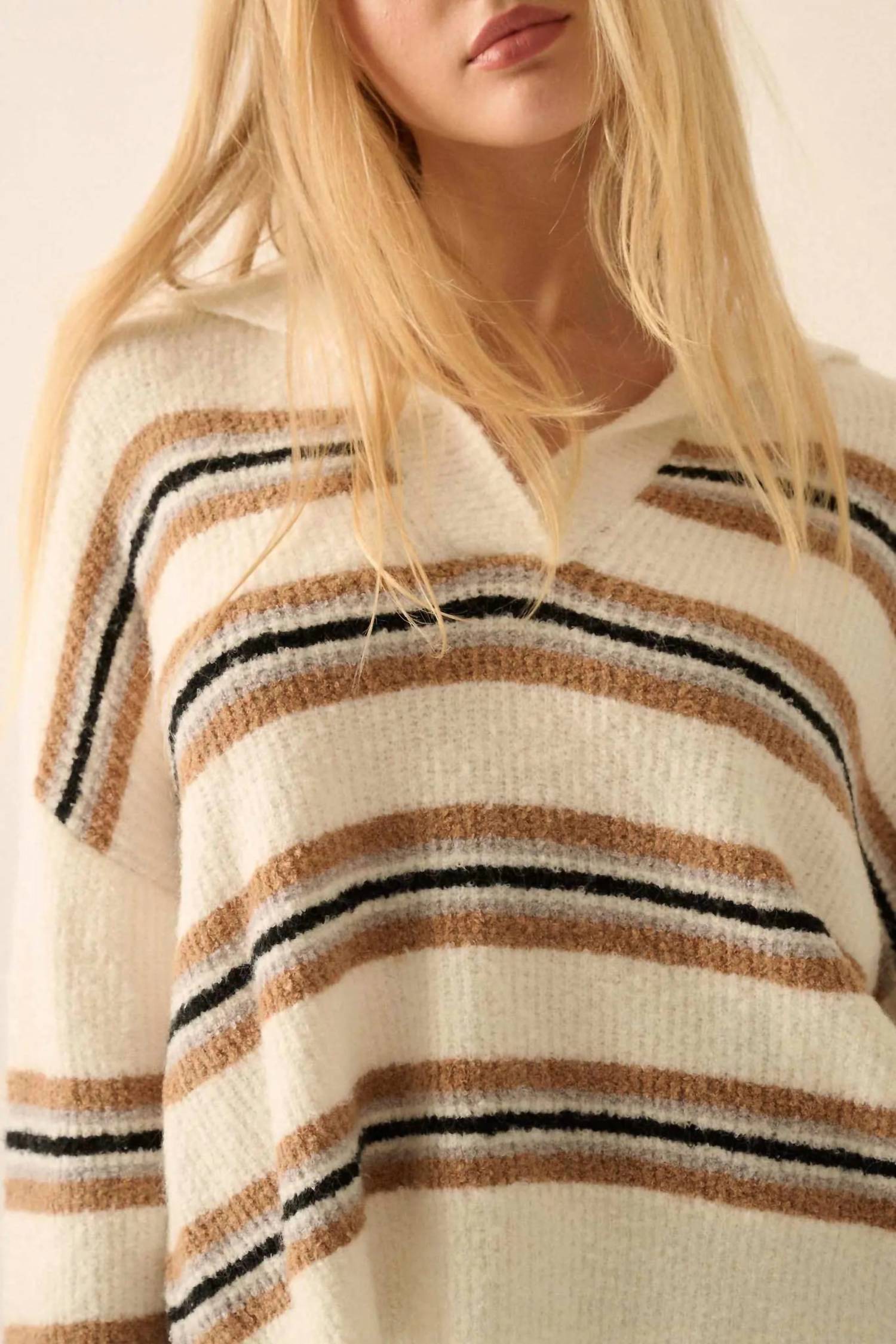 Promesa - First in Line Striped Split-Neck Collared Sweater
