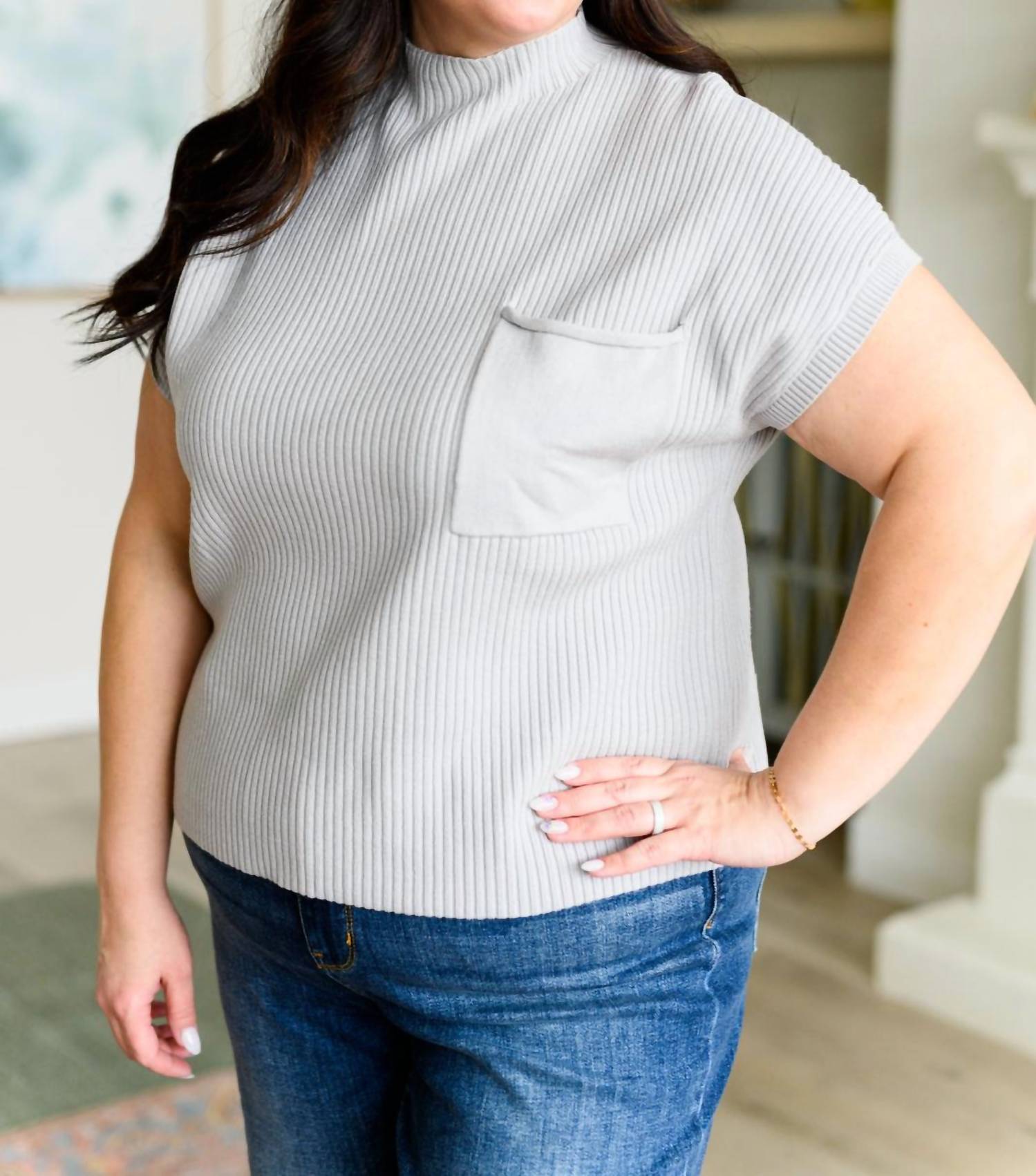 One Eleven North - This Little Life Mock Neck Short Sleeve Sweater