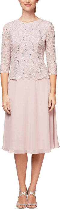 Alex Evenings - Crew Neck Lace Bodice & Chiffon Skirt - Plus