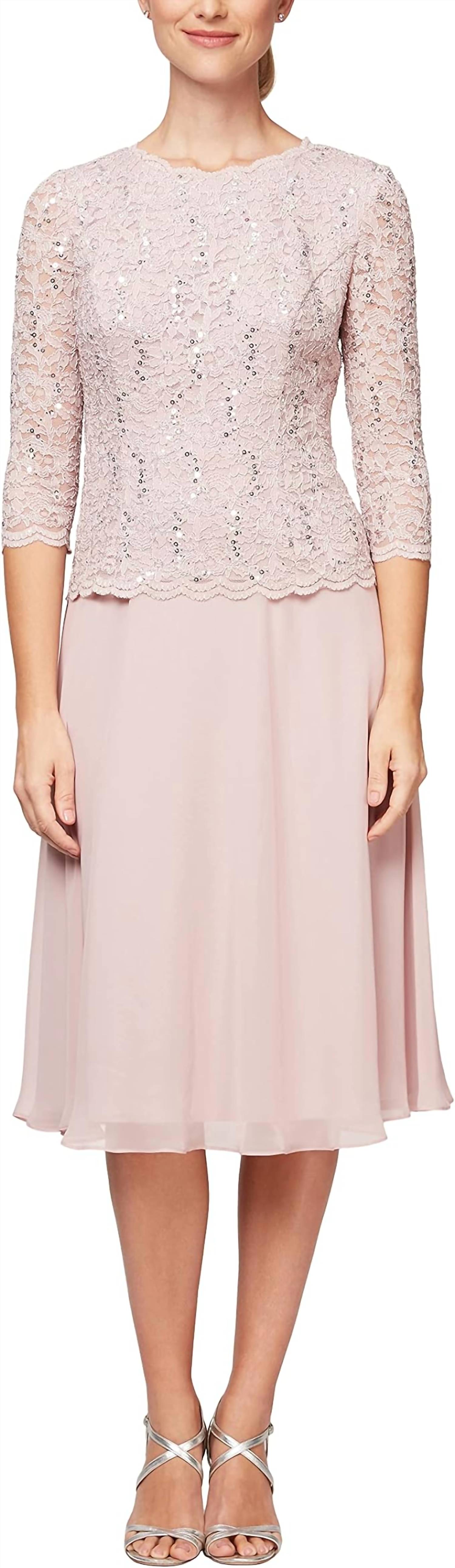 Alex Evenings - Crew Neck Lace Bodice & Chiffon Skirt - Plus