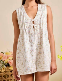 Main Strip - Floral Tie Front Sleeveless Romper