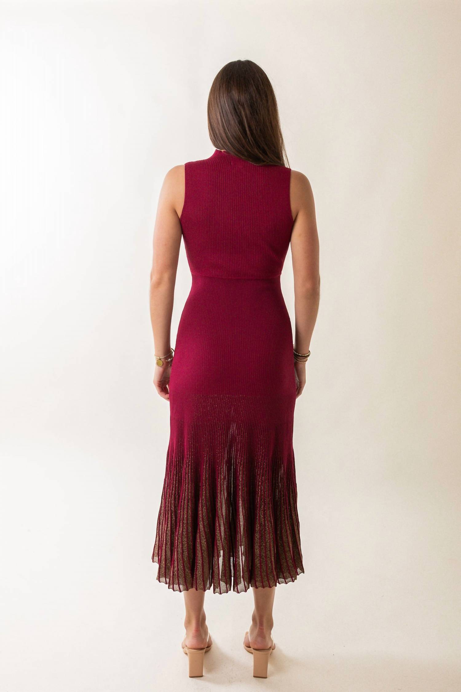 Moon River - Sleeveless Shimmer Hem Pleated Midi Sweater Dress