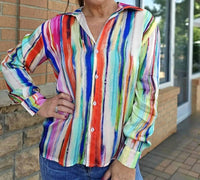Tempo Paris - Striped Button Down Blouse