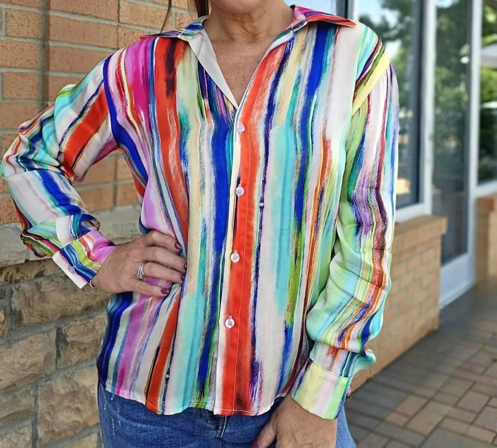 Tempo Paris - Striped Button Down Blouse