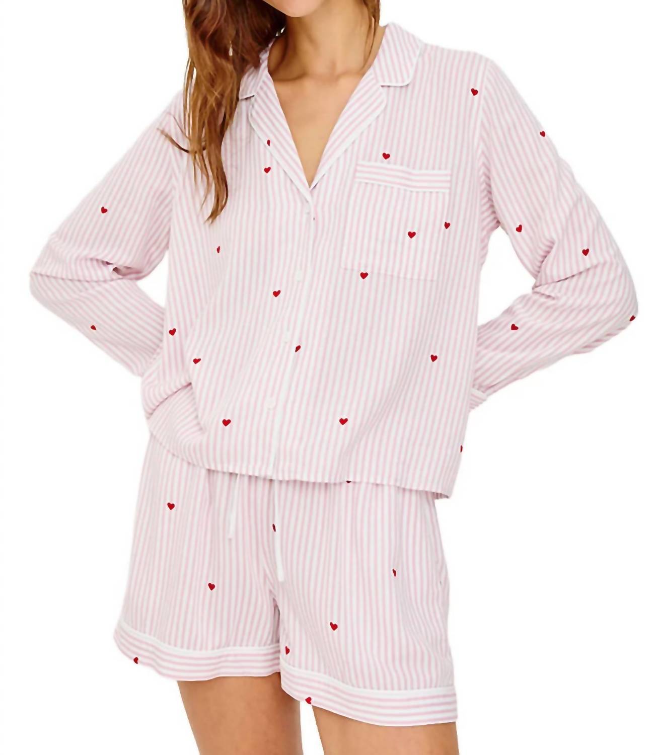 Rails Women's Kellen Pajama Set in rose stripe hearts - women's sleepwear