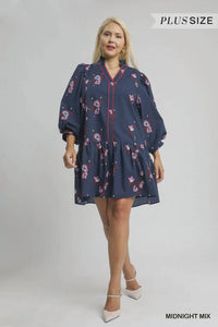 Umgee - Floral Mini Dress With Puff Sleeves