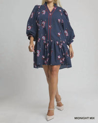 Umgee - Floral Mini Dress With Puff Sleeves