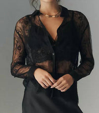 En Saison - Darcy Long Sleeve Sheer Lace Button Down Top