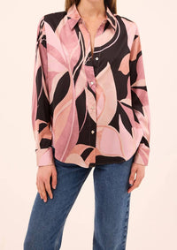 Misa Los Angeles Celine Top in moody abstract flora satin - women's shirt