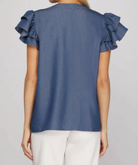 She + Sky - Ruffle Sleeve Blouse