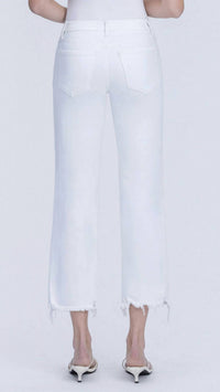 VERVET BY FLYING MONKEY Mid Rise Uneven Frayed Hem Cropped Straight Jeans in white - women's jeans - alternate view
