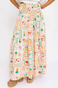Karlie Fruit Basket Maxi Skirt in ivory multi - women's skirt