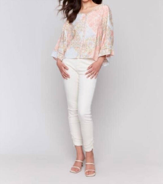 Charlie B - Printed Three Quarter Wide Sleeves Blouse