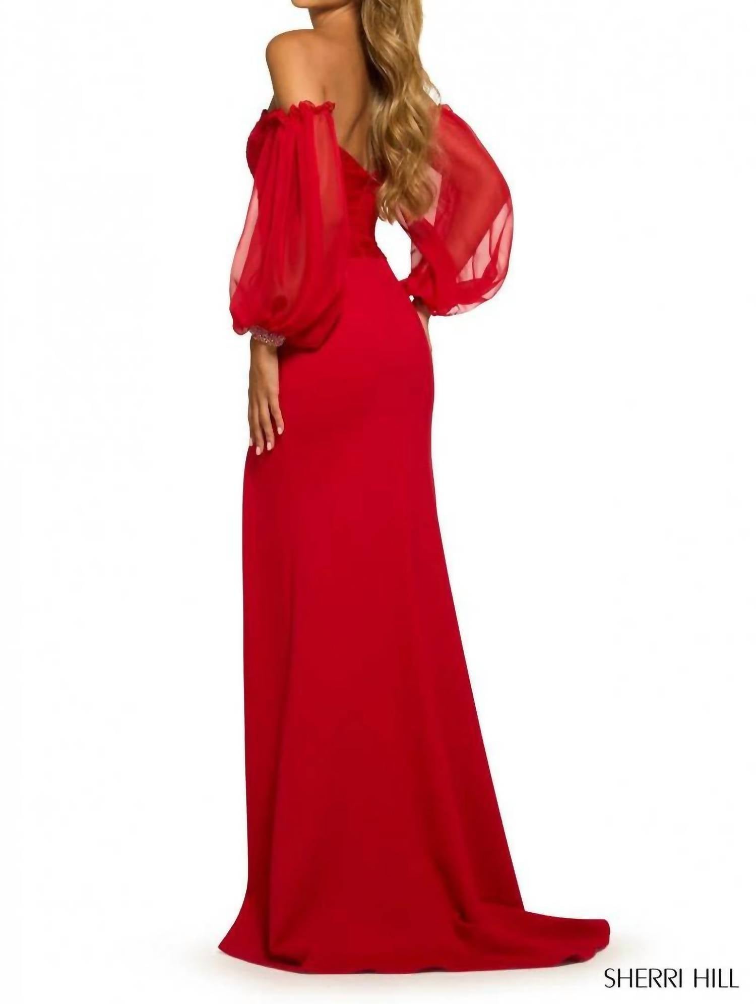 Sherri Hill Strapless Evening Dress in red - women's dress - detail view