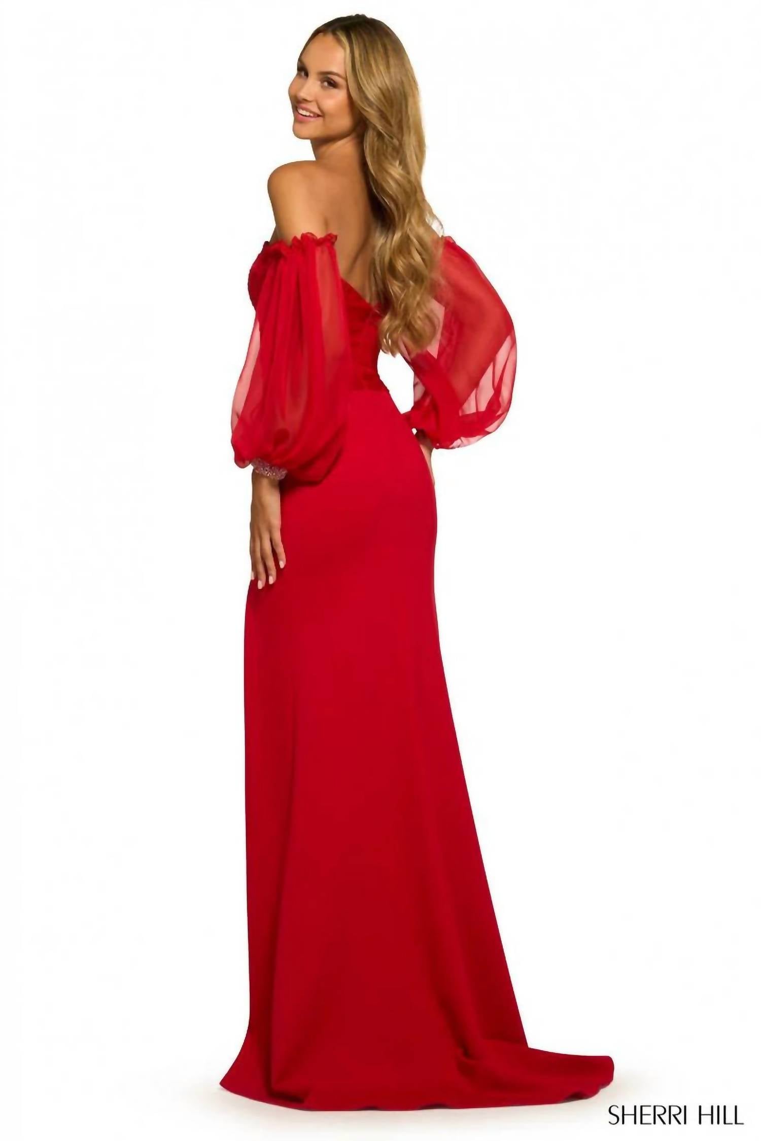 Sherri Hill Strapless Evening Dress in red - women's dress - alternate view