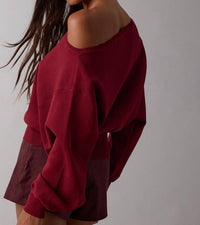 Sky to Moon Newport Off The Shoulder Sweater in dark red - women's sweater - alternate view