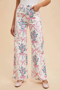 Anniewear - Floral & Bow Wide Leg Jeans